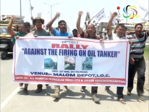 Drivers of National Highways take out a Rally against frequent attacks on oil tankers on the Imphal-Dimapur Highway