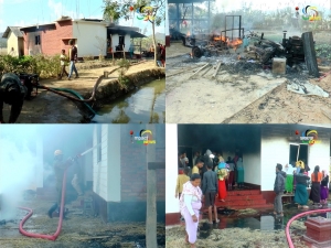 An irate mob set fire to a house