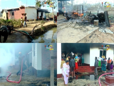 An irate mob set fire to a house