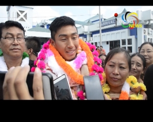 Indian Team star goalkeeper at the FIFA U-17 World Cup Dheeraj Moirangthem returned home