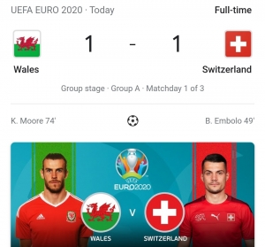 EURO 2020: WALES, SWITZERLAND 1-1 DRAW