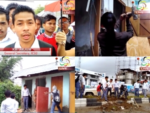 Students of Imphal College today broke Median Road on the Tiddim Road and damaged the Boys &amp; Girls toilet and bathroom