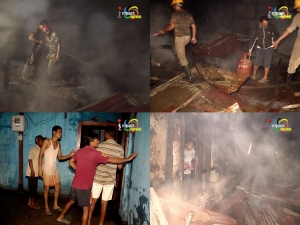 2 houses completely destroyed by fire at Sawombung Thongkhong