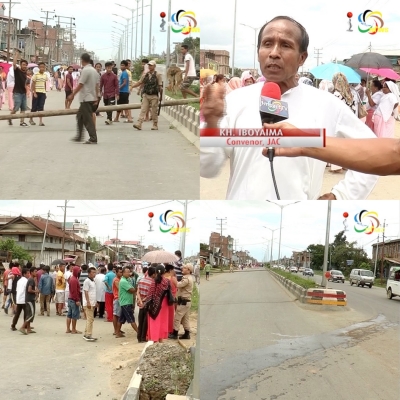 JAC against the unnatural death of Oinam Rex today blocked the roads from Kakwa to Canchipur