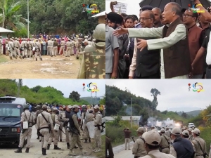 At least 20 persons including policeman injured in violent protest as union minister and chief minister visit site for sports university at Yaithibi Loukon